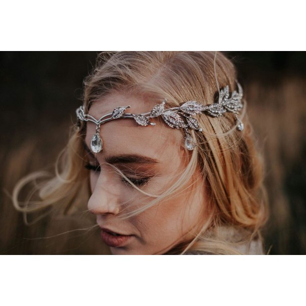 Rhinestone Leaf Bröllop Tiara Hårband för Brudar, Rose Gold Crow