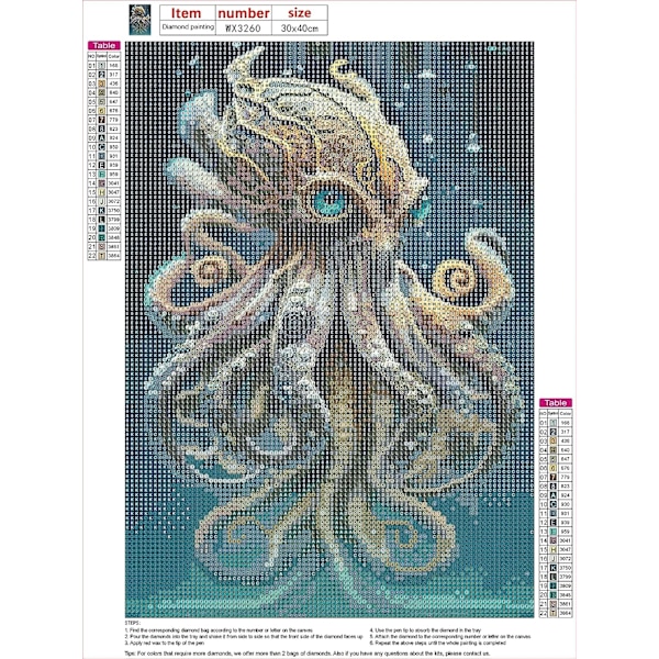 30x40cm 5D timanttimaalaus, DIY-kirjonta mustekala timanttimaali