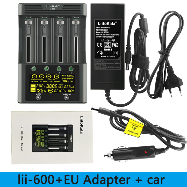 (Euro-standard) liitokala LII-600 LCD-skærm lithium-batterioplader med detektion