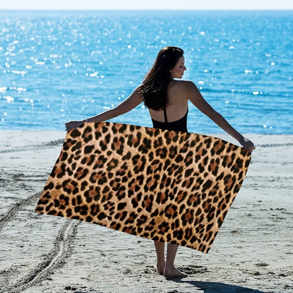 1 st. Tryckt Strandhandduk Leopard Handduk Filt för Kvinnor Flickor, Tunn Lätt Mikrofiber Sandfri Snabbtorkande Handduk,
