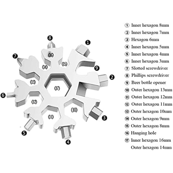 (Sort) 18-i-1 snefnug multiværktøj, snefnugnøgle, skruenøgleåbner, rustfrit stål snefnug