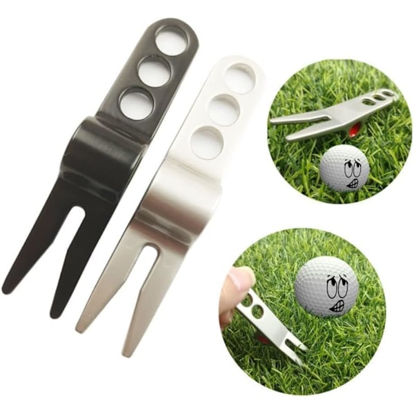1 Par Sølv Golfbold Gaffel Pivot Divot Reparationsværktøj