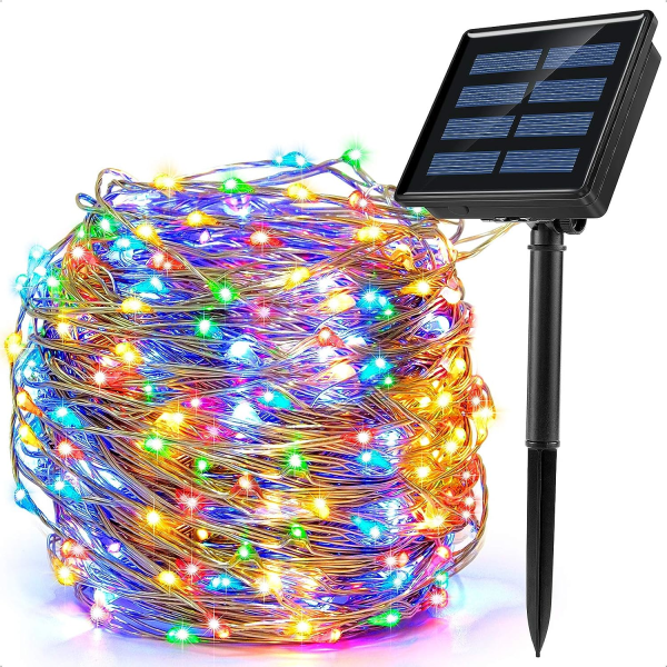 Udendørs farverige solcellelyskæder, 100 LED'er, 8 tilstande, 12 m, vandtætte solcellelyskæder til have