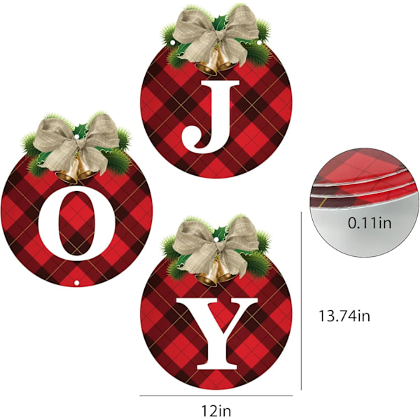 60×20×1cm Buffalo Plaid Julekrans til Fordøren - 3 stk Rustik Julepynt Glæde Skilte Kranser til Dør Jul