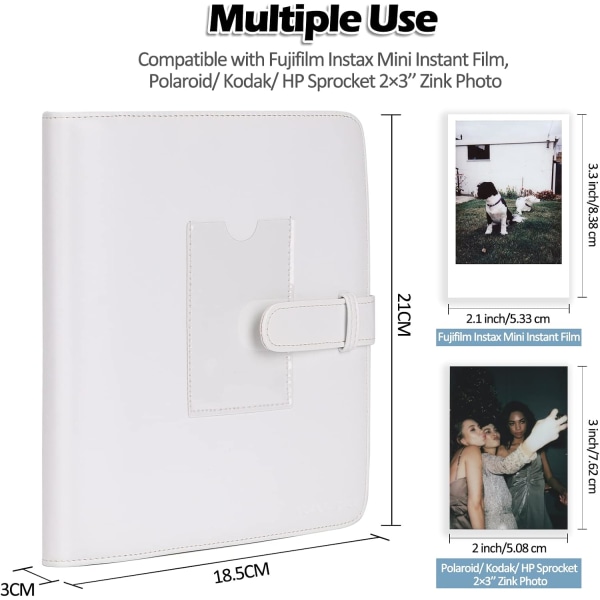 Hvitt fotoalbum for 3 tommers film - 272+1 lommer kompatibel med Fujifilm Instax Mini 12 11 90 9 8