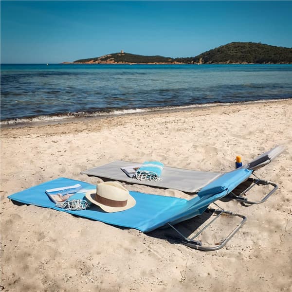 Madrass, solstol, strandmatta med fällbart ryggstöd och bärväska