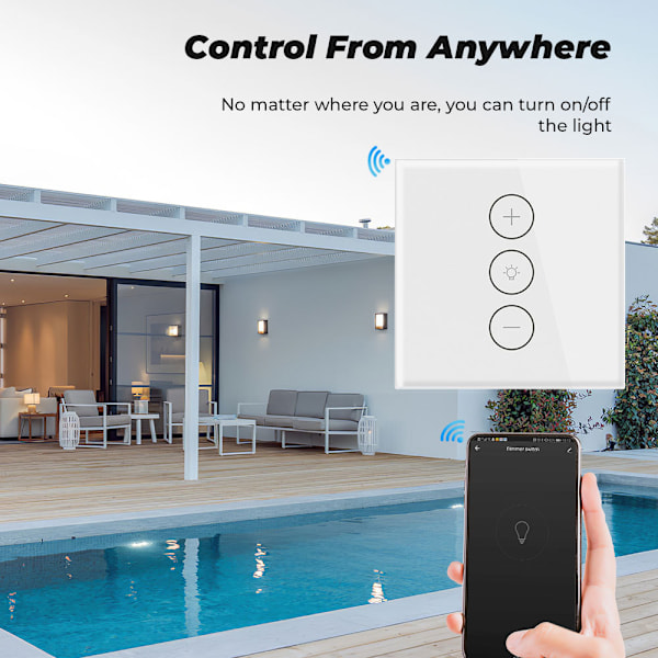 Dimmer, procentfunktion WiFi lysdæmper med timerfunktion, WLAN stemmestyret indbygget lys