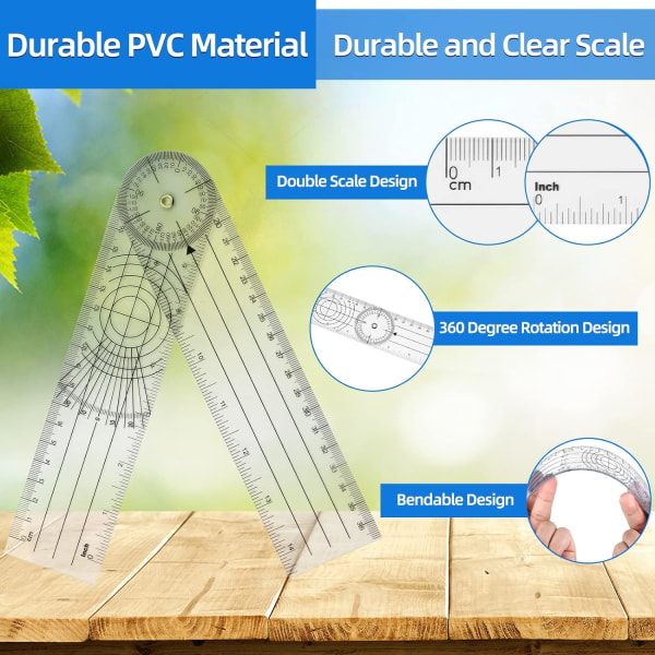 Sæt med 2 360° roterende goniometer vinkelmåler gennemsigtig holdbar nem at bære egnet til hjem og