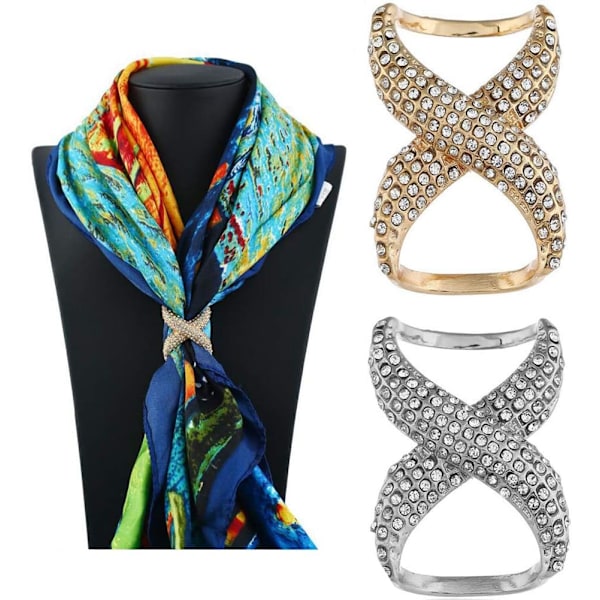 2 st. Legering X-formad Artificiell Rhinestone Halsduks Spänne Hållare Ring Halsduk Spänne Blus Sjal Wrap Kläder Dekoration