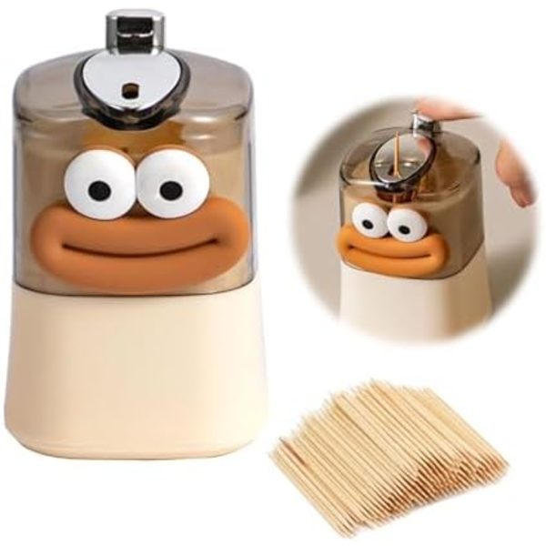 6x6x9cm Søt automatisk opp-popp tannpirkerholder dispenser, Pop-up automatisk søt pølsemunn dekorasjon Nyhet Tannpirker