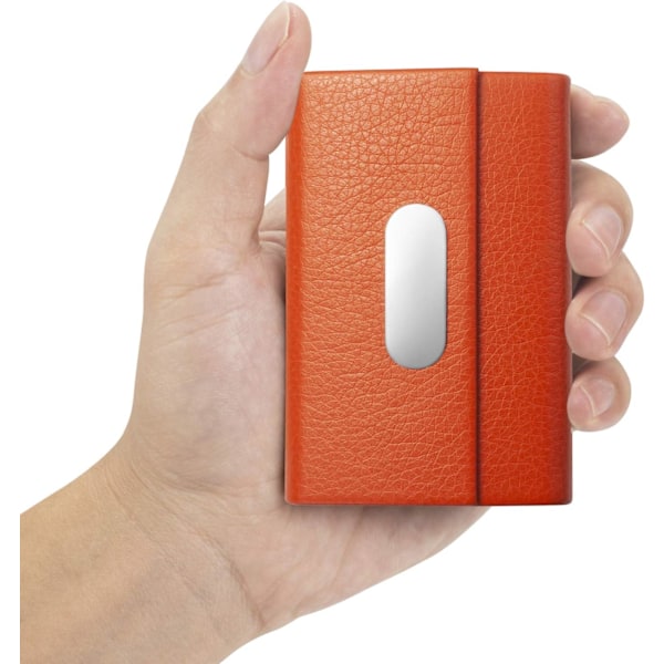 (Oranssi) 1 kpl Business Card Holder naisille, PU-nahka ja ruostumaton teräs Business Card Holder Wa