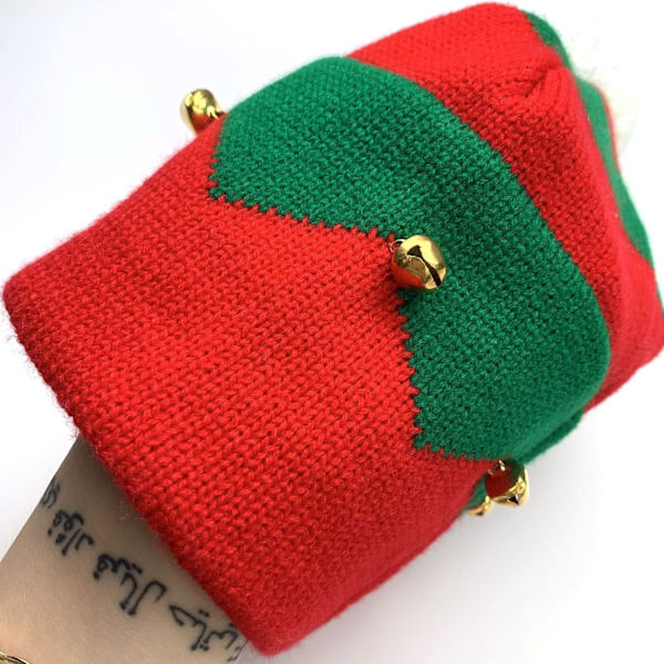 Jule-Strikket Beanies Hat - Elf Strikket Hat Julemanden Strikket Beanie Hat med Pompom til Voksne Teenagere