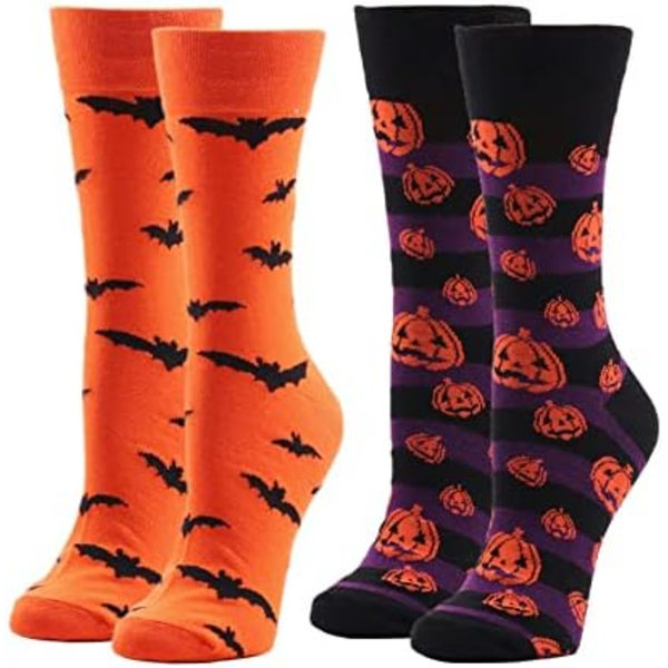 Mænds Halloween Ferie Græskar Flagermus Skøre Nyhed Bomuld Crew Længde Casual Strømper 2 Pak