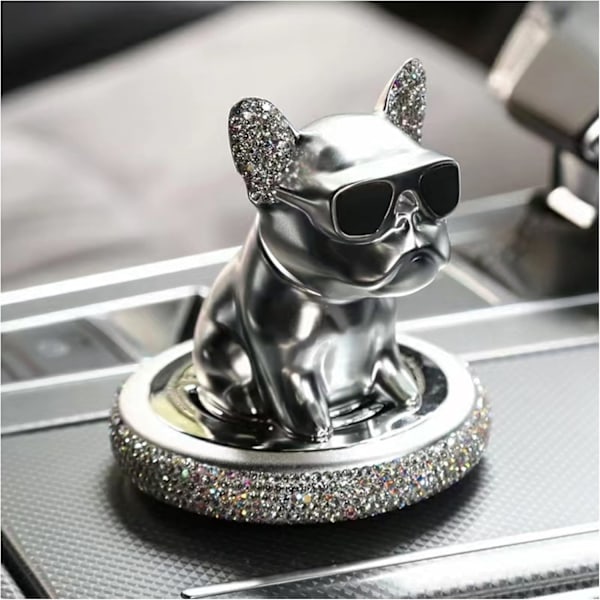 (Sølv) Bilduft, Bulldog Bobbleheads Bildufter Bling Diamond Frenchie Dashborddekorasjoner Morsom Bil