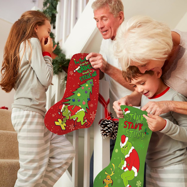 4-pack Grinchs Julstrumpor, 18 tum Stora Strumpor Jul Bulk Grinchs Juldekorationer Grinches Dekor O