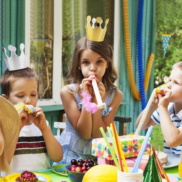 22 kpl Syntymäpäiväjuhlahattuja lapsille, Happy Birthday Crown -hattu ja värikkäät juhlakartiohatut Pompon kanssa