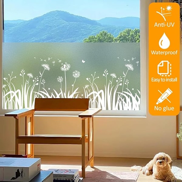 45 × 200 cm Anti-Peep Ikkunakalvo Blackout Ikkunakalvo Voikukka Kuvio Himmeä Läpinäkymätön Hyvä Yksityisyys Anti UV Anti Heat Ei-Liimaa Makuuhuoneeseen Olohuoneeseen