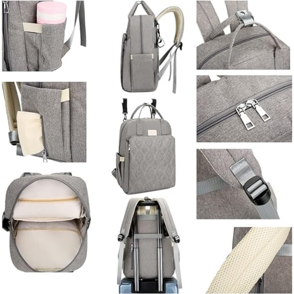 Babyble-rygsæk med seng (sort), multifunktionel vandtæt pusletaske, babytaske til mor og far