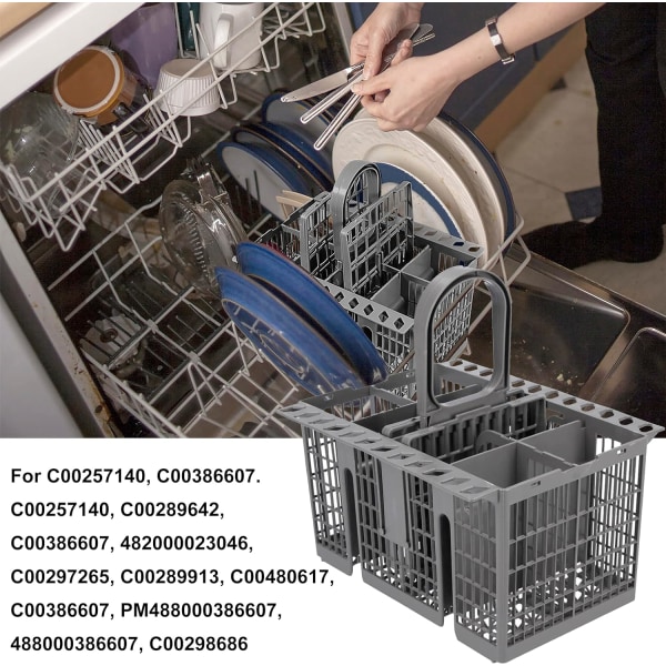 Yleiskokoinen, tilava ruokailuvälinekori Hotpoint-astianpesukoneelle 99673-8729, C00257140, C00386607 Harmaa