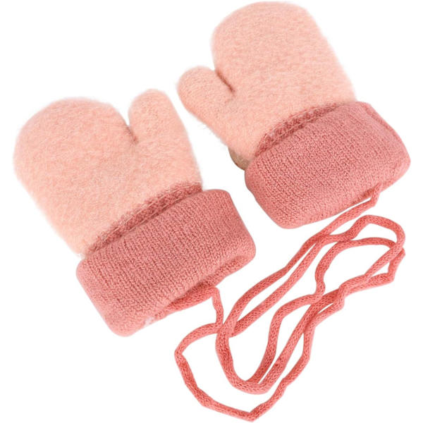 0-3 år rosa Baby Thermal Handskar Vinter Höst Tjock Knitt