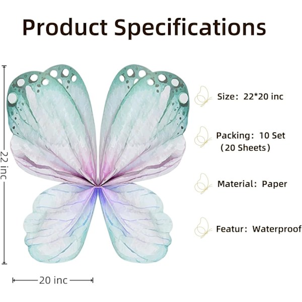 20 Ark Butterfly-Inslagningspapper, Vattentätt Inslagningspapper för Blombukett, Fjärilsbuketttillbehör Bukett Wr