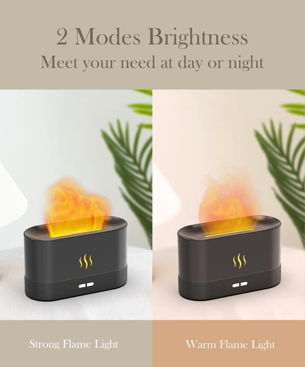 Flame Luftfukter med Diffuser, Oppgradert Duftdiffuser for Eteriske Oljer, Ultralyd Aromaterapi, Fire Mist Luftfukter med 2