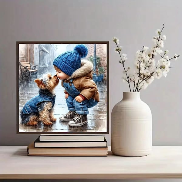 30x30cm 5D Diamantmålningskit för Vuxna - Djur Hund Diamantkonstkit, DIY Full Runda Borr Ädelsten Konst Hantverk för Vuxna, Hem Väggdekor