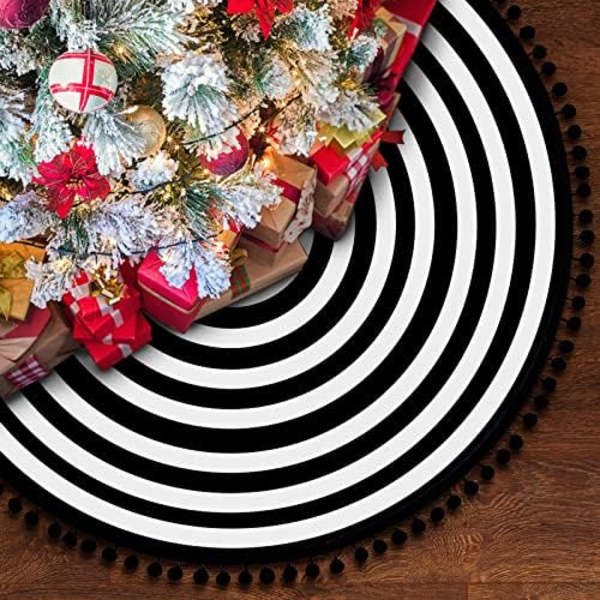 Julklappsskjort, Svart Vit Årliga Ringar 24 Tums Träd Skjort med Pom Pom Trim för Semesterfest Jul Halloween Tre