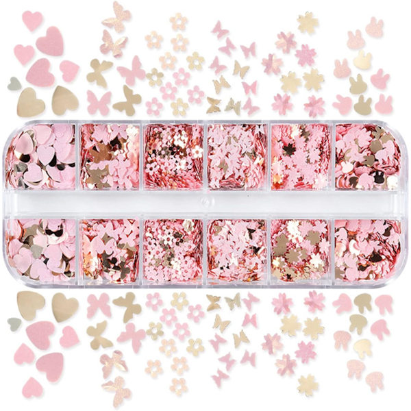 3 kpl Kynsilakat, 12 Ruutua Kulta-Vaaleanpunaisia Kynsilakat 3D Sakura Perhonen Kynsilakat Jänis Sydän Kynsikorut Kynsivarusteet