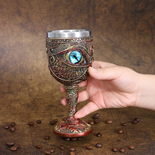 Stainless Steel Wine Glass The Eye of the Dragon Chalice, Dungeons and Dragons Medieval Dragon 210ml