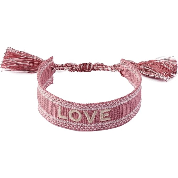 1 Självtillverkat smycke rosa tyg armband - vävt vänskapsarmband