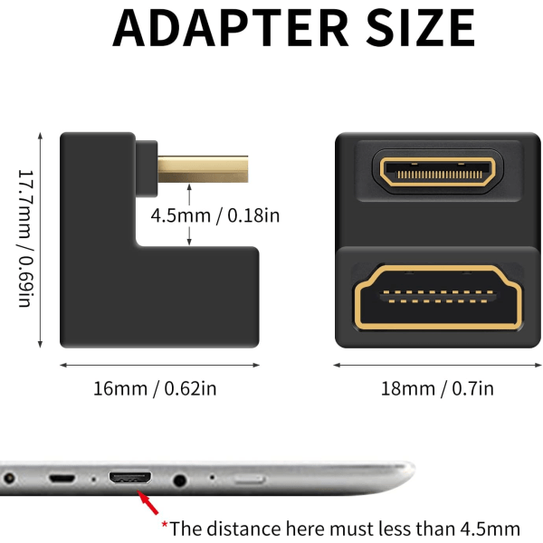 (1 Pakke) U-formet Mini HDMI til HDMI 8K Adapter, Nedvinklet Mini HDMI til HDMI Hun Adapter Støtte 8