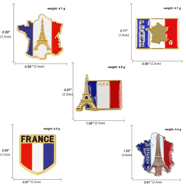 (F)6 stycken rustika emaljnålar Fransk flagga lapelnålar Fransk broo