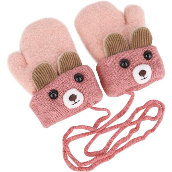 0-3 år rosa Baby Thermal Handskar Vinter Höst Tjock Knitt