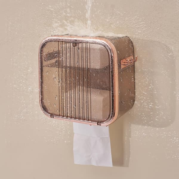 Väggmonterad Tissue Box Hållare, Borrfri Rektangulär Tissue Box Omslag för Badrum, Toalett, Transparent Brun