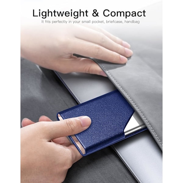 (Sininen) Business Card Holder, PU-nahka ja ruostumaton teräs monikorttipidin miehille ja naisille, Bus