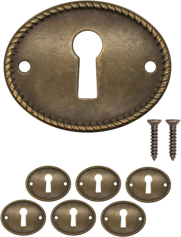 Set med 6 Ovalformade Låsrosetter i Antikmässing, 35mm