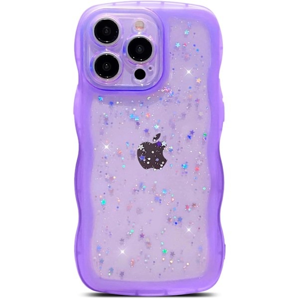 iPhone 16 Pro Max -kotelo 6,9 tuumaa, söpö Kawaii kiharautuva kiiltävä tähtihohtoinen kirkas läpinäkyvä kameralinssin suoja
