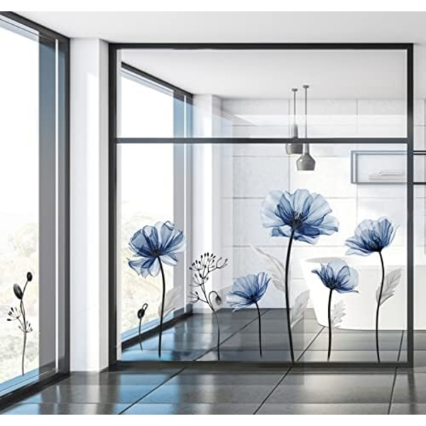 80x170cm Blå Blommor Väggdekaler Stora Blå Blommor Väggdekal Vallmo Växt Väggdekoration Vardagsrum Sovrum Badrum