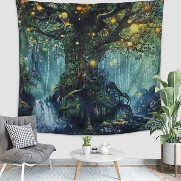 Forest Tapestry, Nature Tree Folk Elves Väggbonad Tapestr