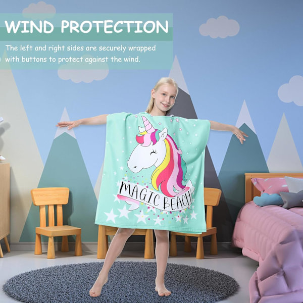 Vihreä Yksisarvinen - Lasten Poncho-pyyhe Hupulla, Rantavaatteiden Vaihtopeite
