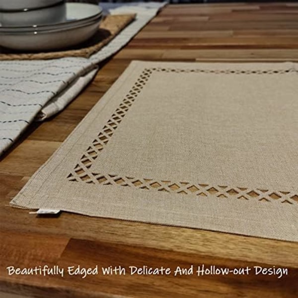 Spisebord med hul kantdesign - Bordmatter 12x 18 tommer, stoffservietter maskinvaskbare