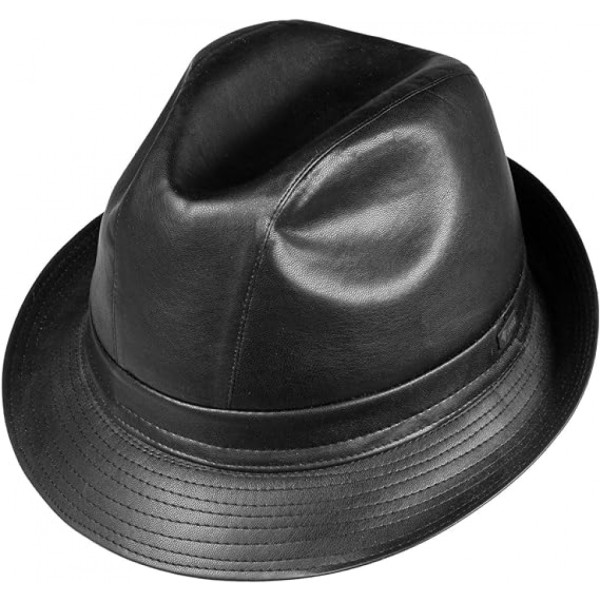 (Musta) Miesten synteettinen nahkainen Trilby-hattu