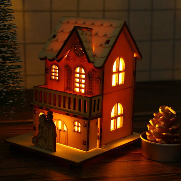 Jul Trä Hus Oavslutade Jul Trä Prydnader med