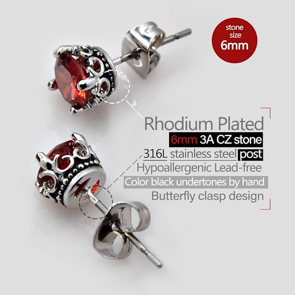 Retro Mørke Sky Stud Øreringe, Hypoallergeniske Rustfrit Stål Cubic Zirconia Øreringe