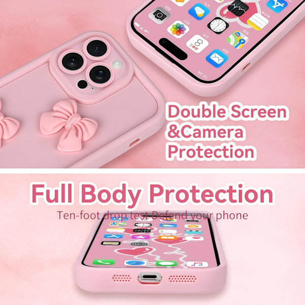 Søde Etuier til iPhone 16 Pro Max Pink 3D Sløjfe Design Blødt Stødsikkert Beskyttelsescover til Piger Kvinder