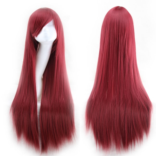 (punainen) Värikäs panda pitkä suora Cosplay-peruukki otsatukkailla Synteettiset hiukset peruukki naisille tai tyttöille