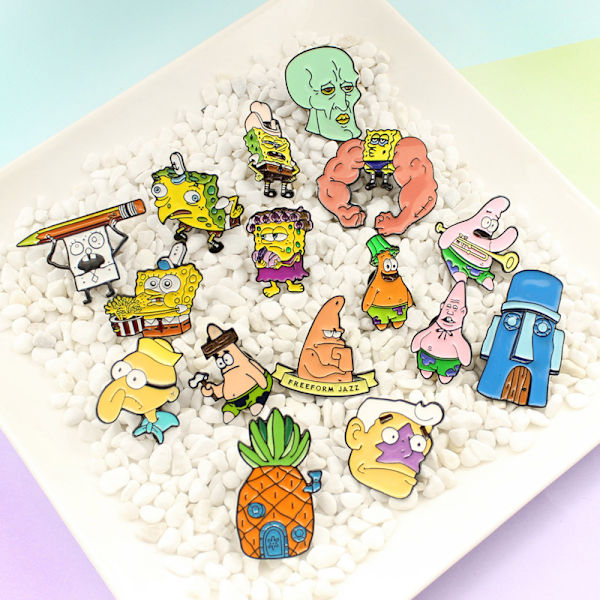 Set med 16 söta SpongeBob SquarePants emalj-nålar Animation S