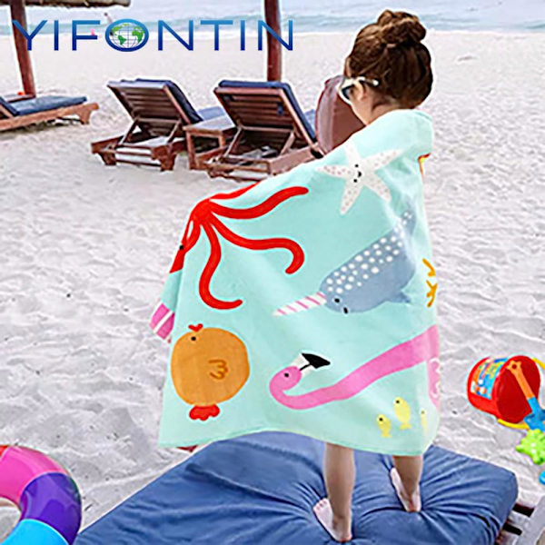 Strandhandduk för barn 75x150cm för simning, bad, resor, camping och picknick, Flamingo Hummer Bläckfisk