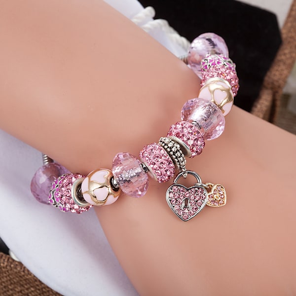 Charm armband för kvinnor flickor pärla strass berlocker justerbar